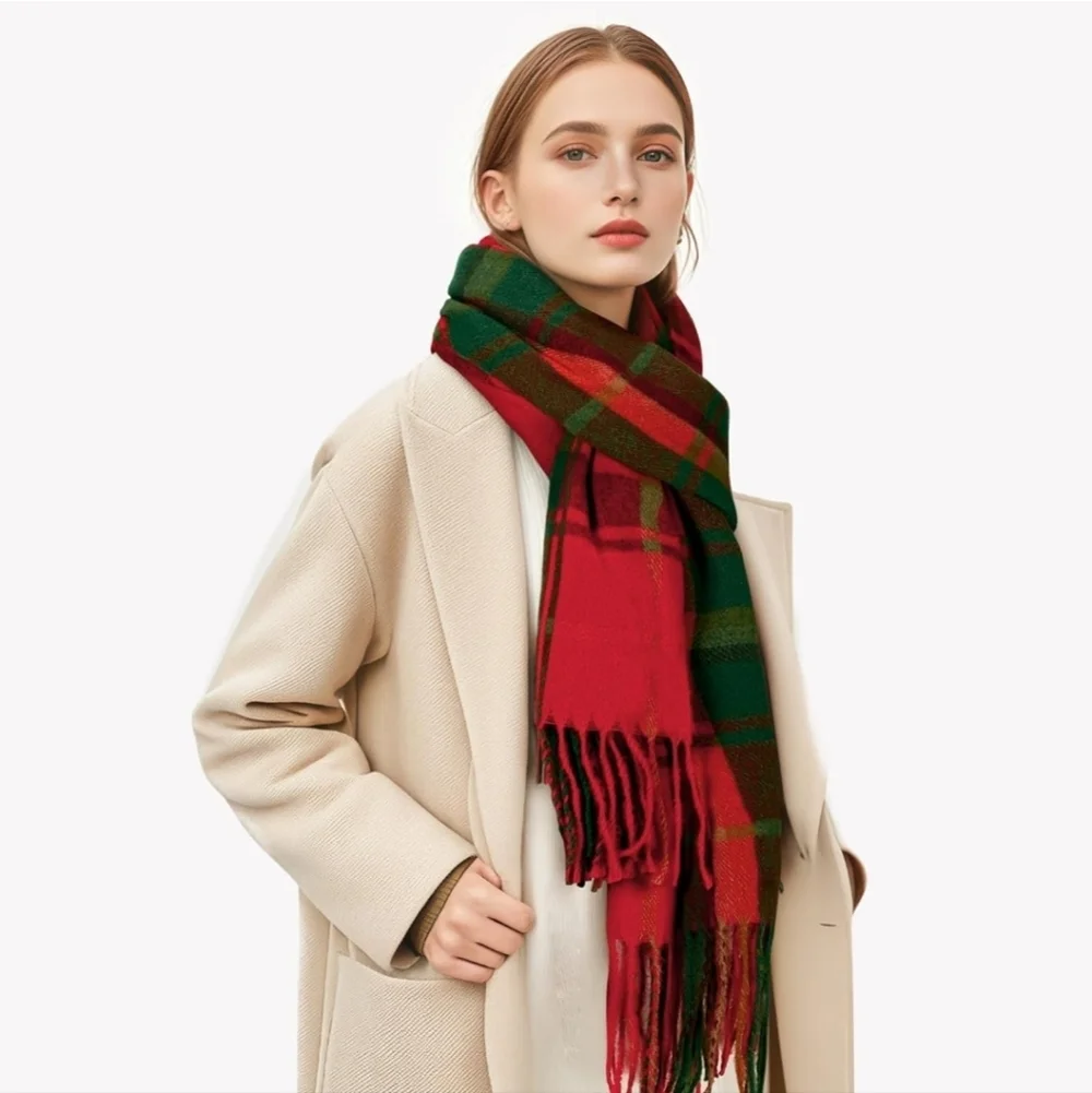 Womens Winter Scarf, Fashion Cashmere Feel Plaid Scarfs for Women, Pashmina Shaw